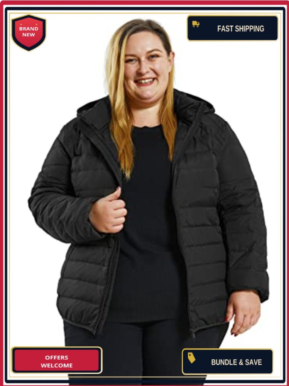 Plus Size Women's Quilted Down Coat Packable Detachable Hood Winter